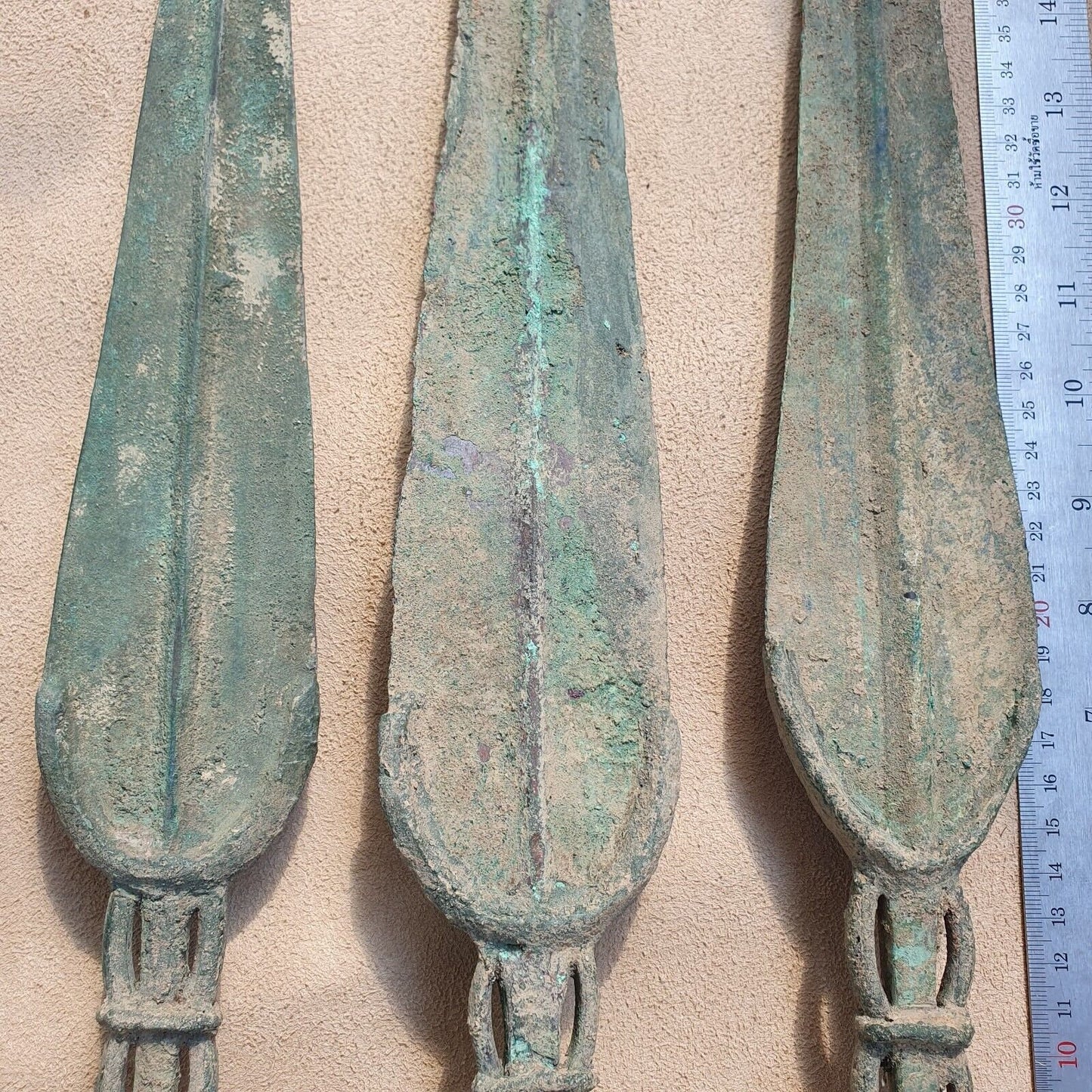 Lot 3 ancient greek era bronze sword with lunar & decorated handle #sw9