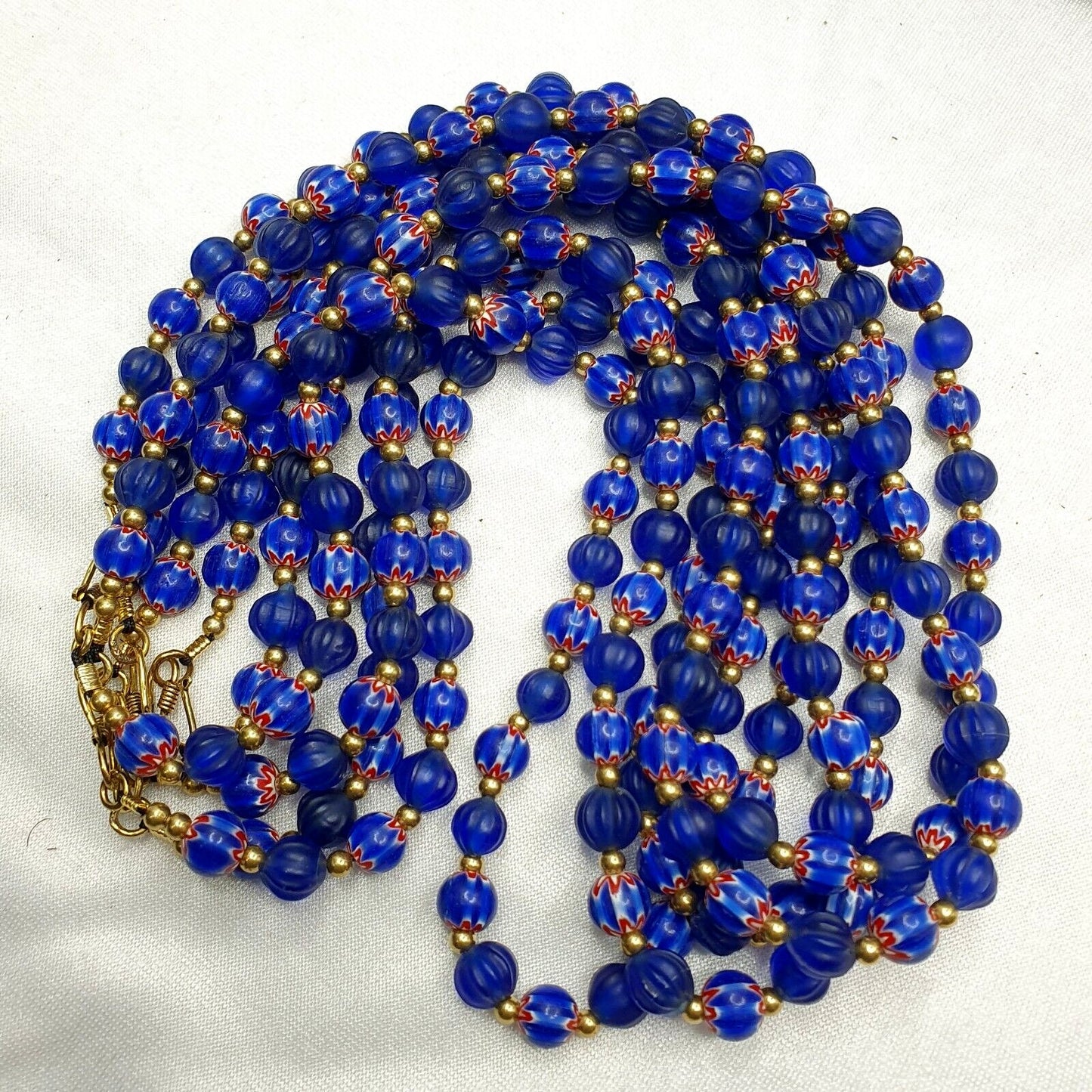 Venetian style vintage blue chevron, african blue glass beads necklace chr-2Gift