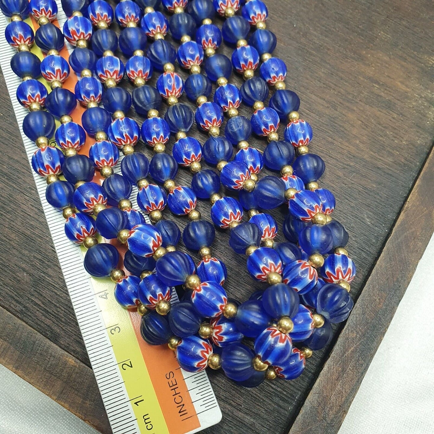 Venetian style vintage blue chevron, african blue glass beads necklace chr-2Gift