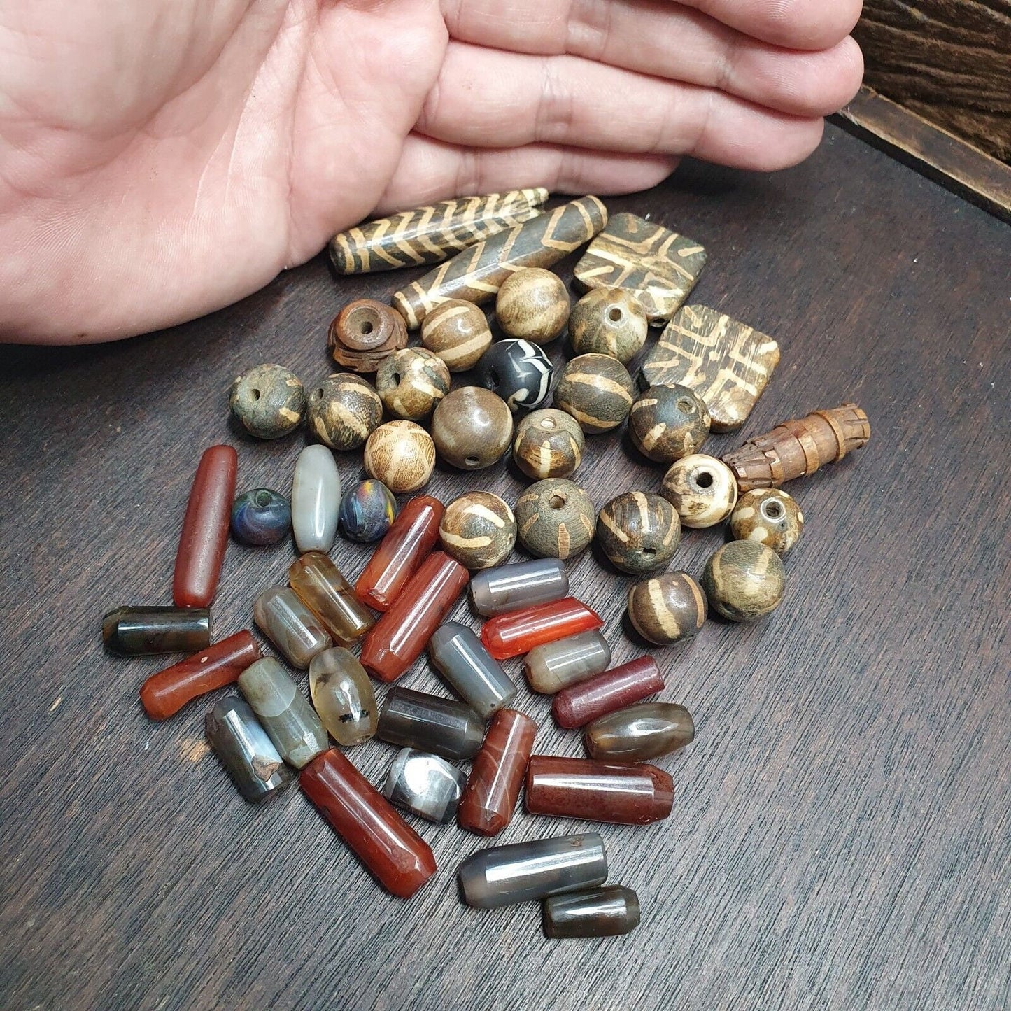 Lot asian pumtek and african yemeni agate beads lot-pmt
