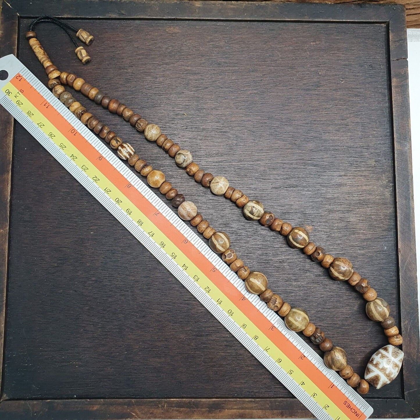 South asian burmese antiques trade pumtek petrified wood beads necklace