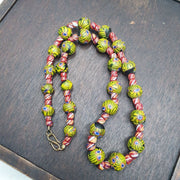 Vintage roman style green gabri eyes and african red glass beads necklace.