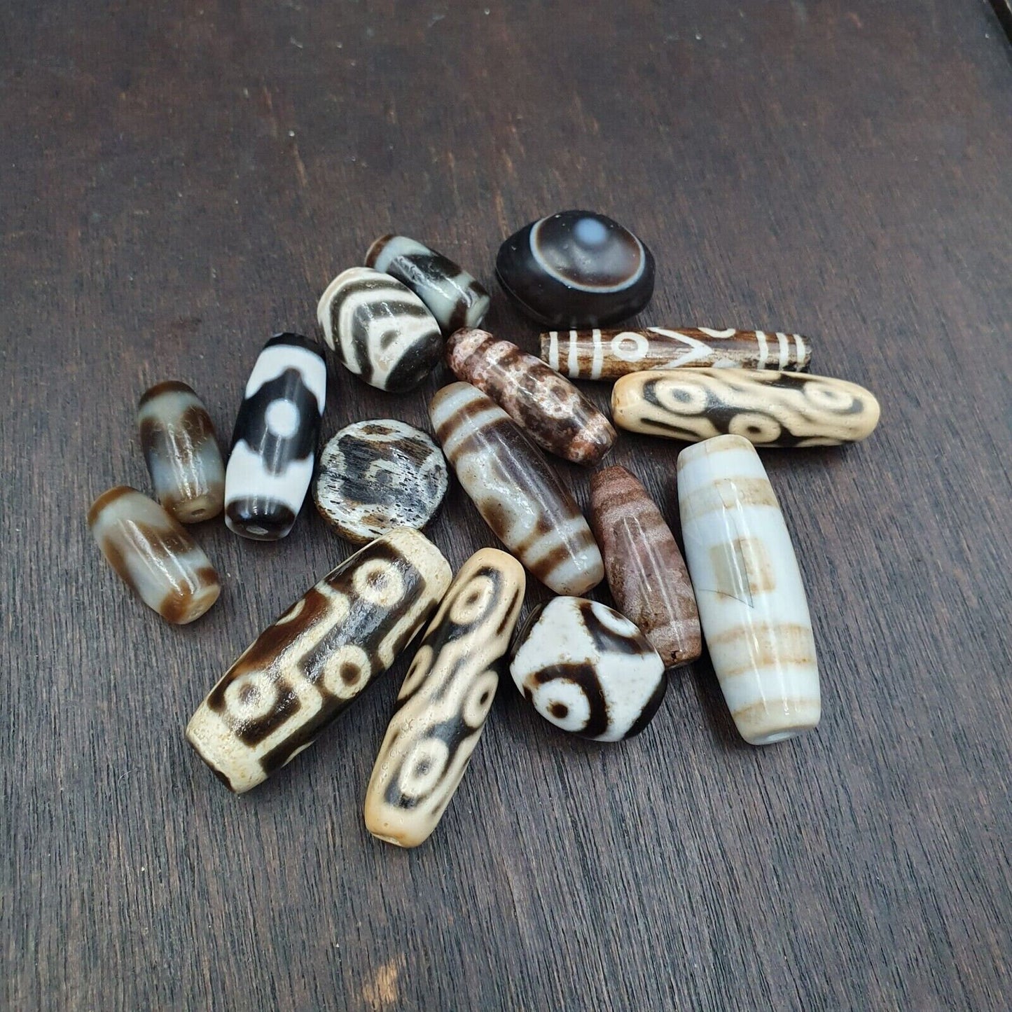 Vintage Himalayan Agate Dzi Beads: Tibetan Amulet Pendant Lot