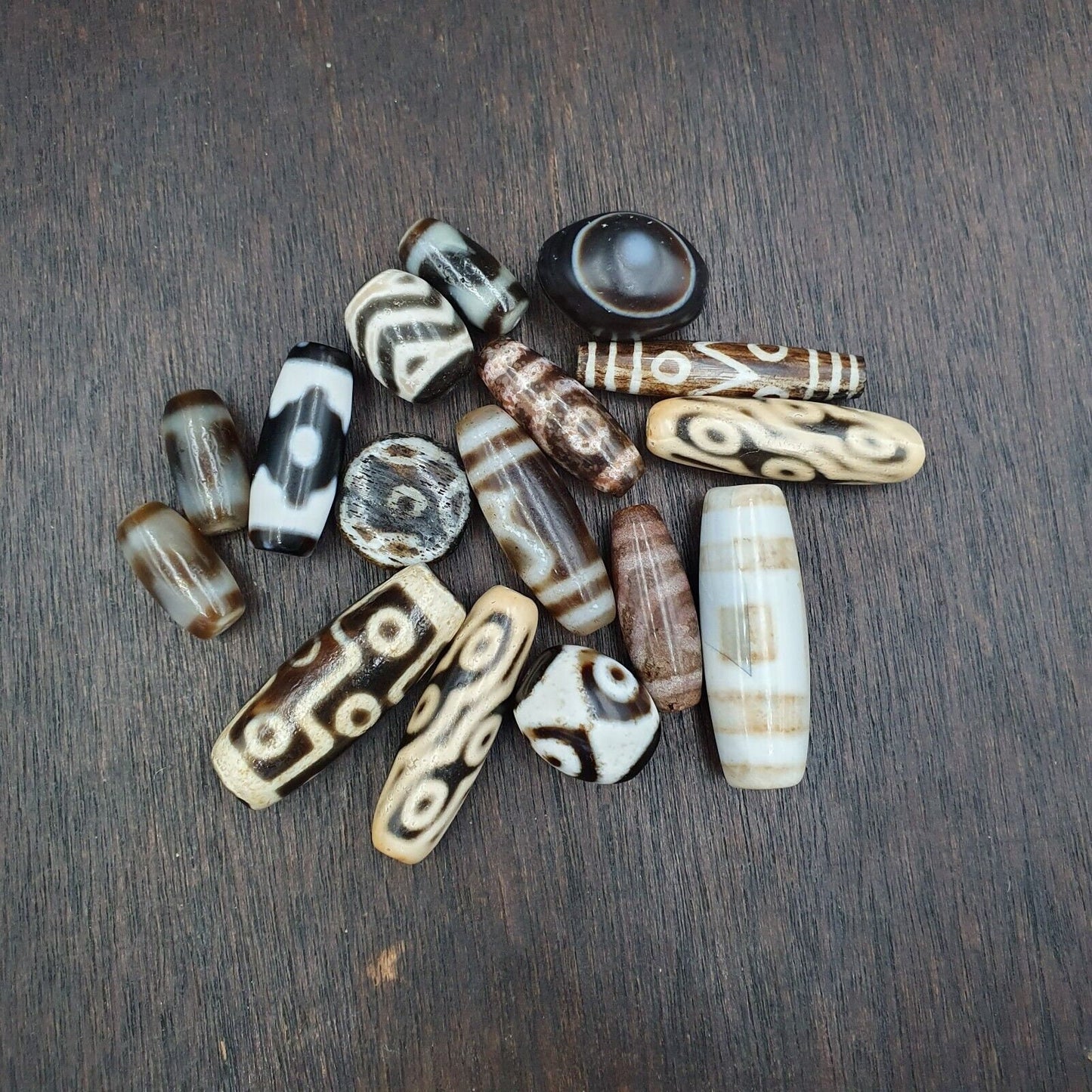 Vintage Himalayan Agate Dzi Beads: Tibetan Amulet Pendant Lot