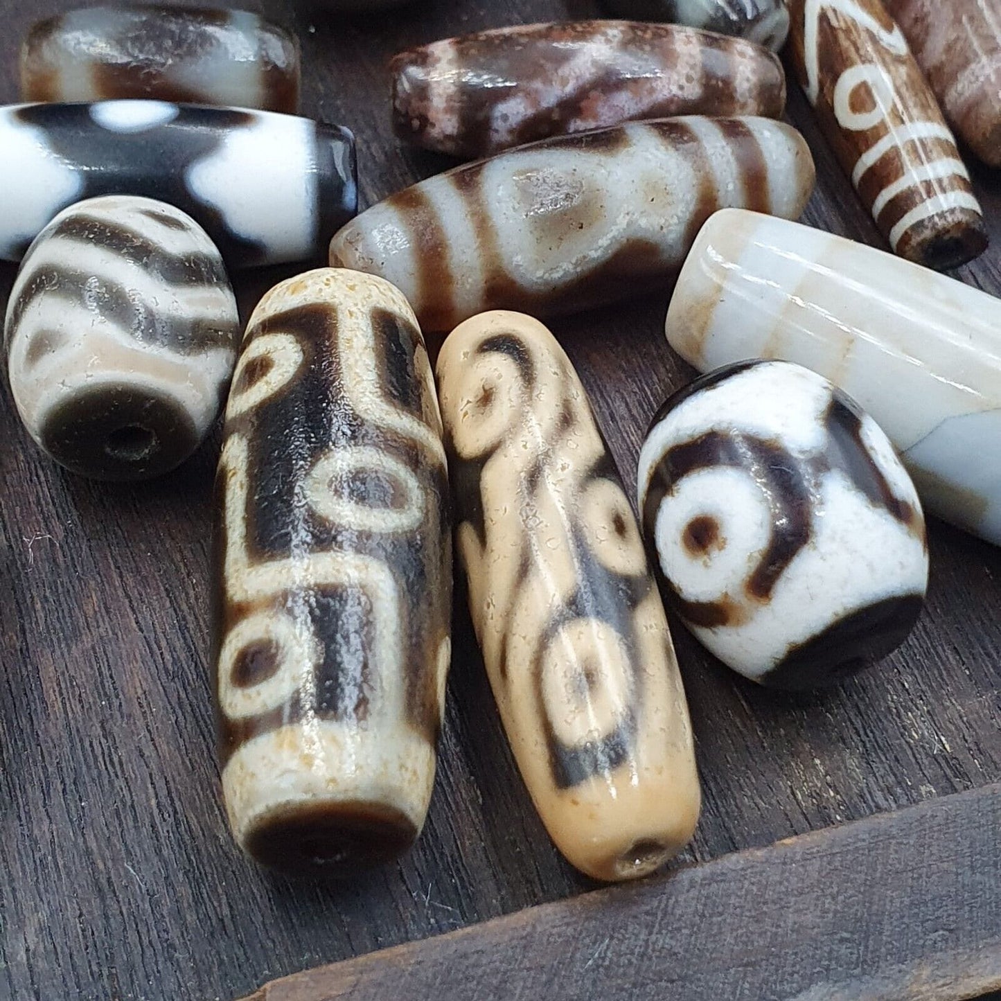 Vintage Himalayan Agate Dzi Beads: Tibetan Amulet Pendant Lot