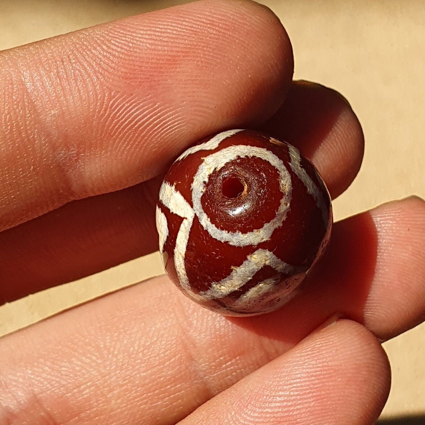 Exquisite antique tibetan etched agate bead: a rare gem from the past