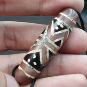 Antique -vintage pyu tibetan etched pink agate zig zag eyes pattern bead 51mm