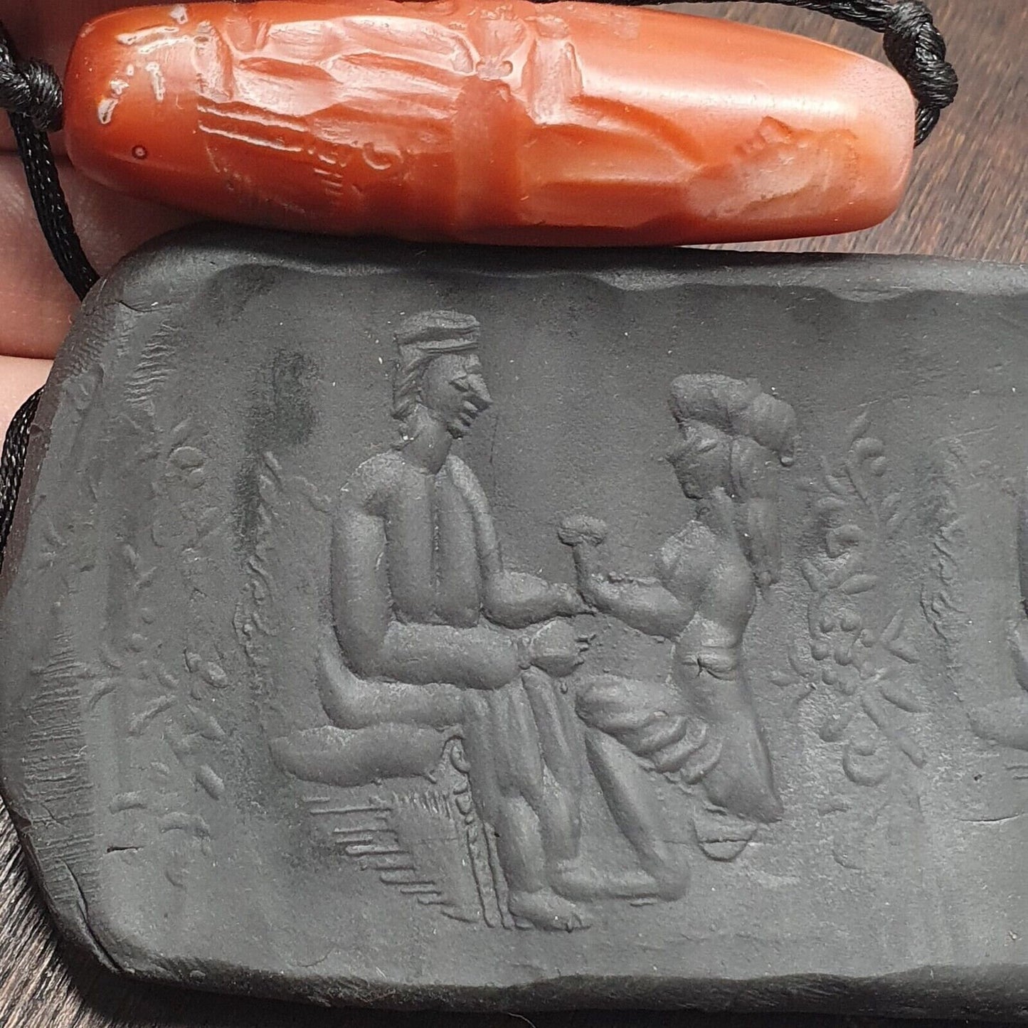Antique love story of roman king intaglio agate bead stamp or seal.