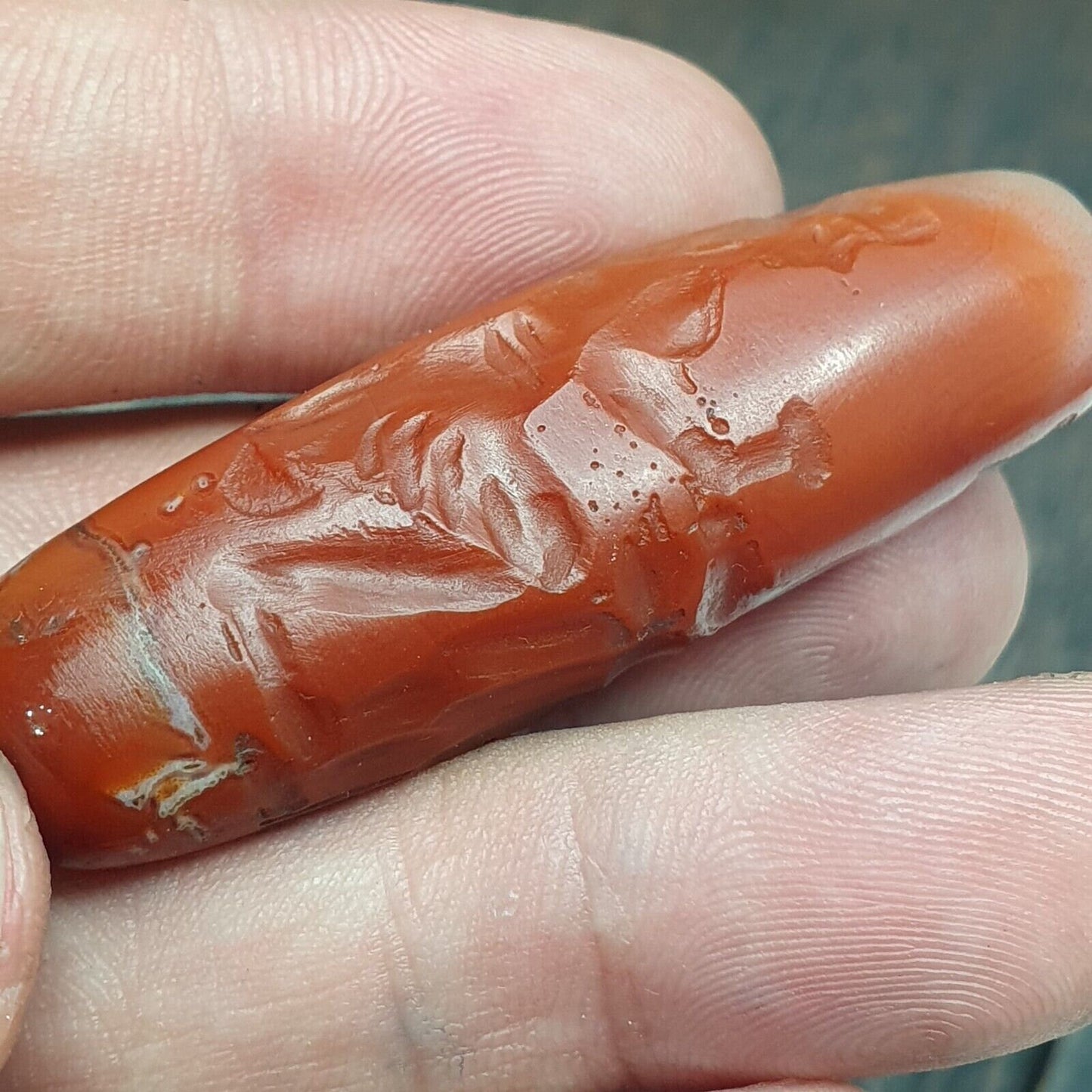 Antique love story of roman king intaglio agate bead stamp or seal.