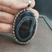 Tibetan vintage natural black and white agate pendant