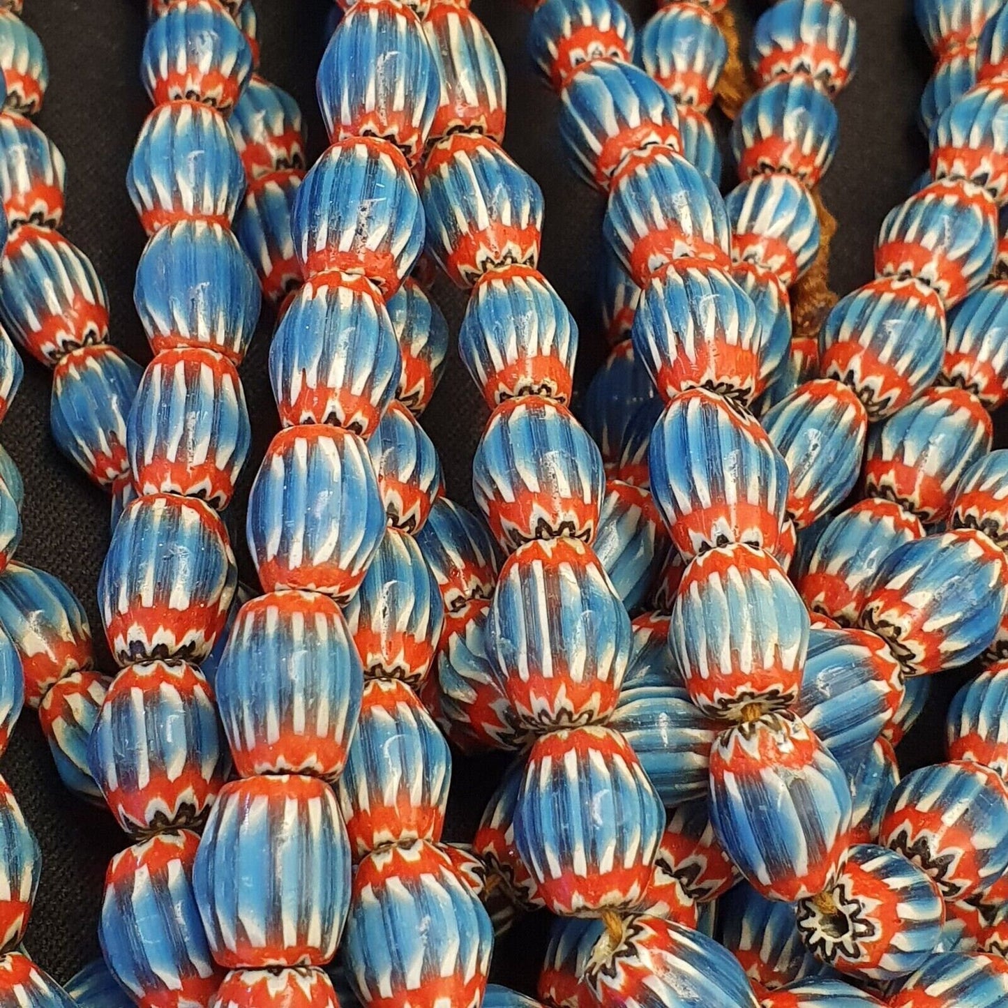 Vintage venetian african style blue glass chevron 10mmx12mm beads long strandGift