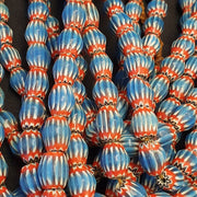 Vintage venetian african style blue glass chevron 10mmx12mm beads long strand.