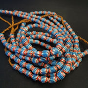Vintage venetian african style blue glass chevron 10mmx12mm beads long strand.