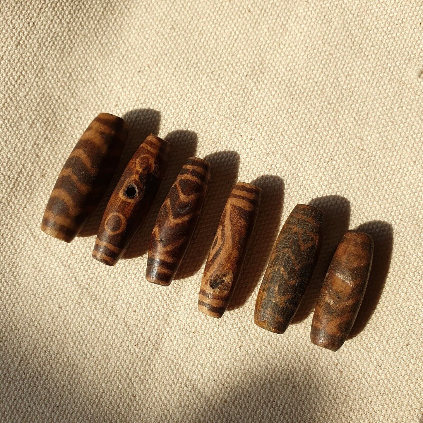 Lot 6 asian burmese antique pumtek petrified wood stone beads