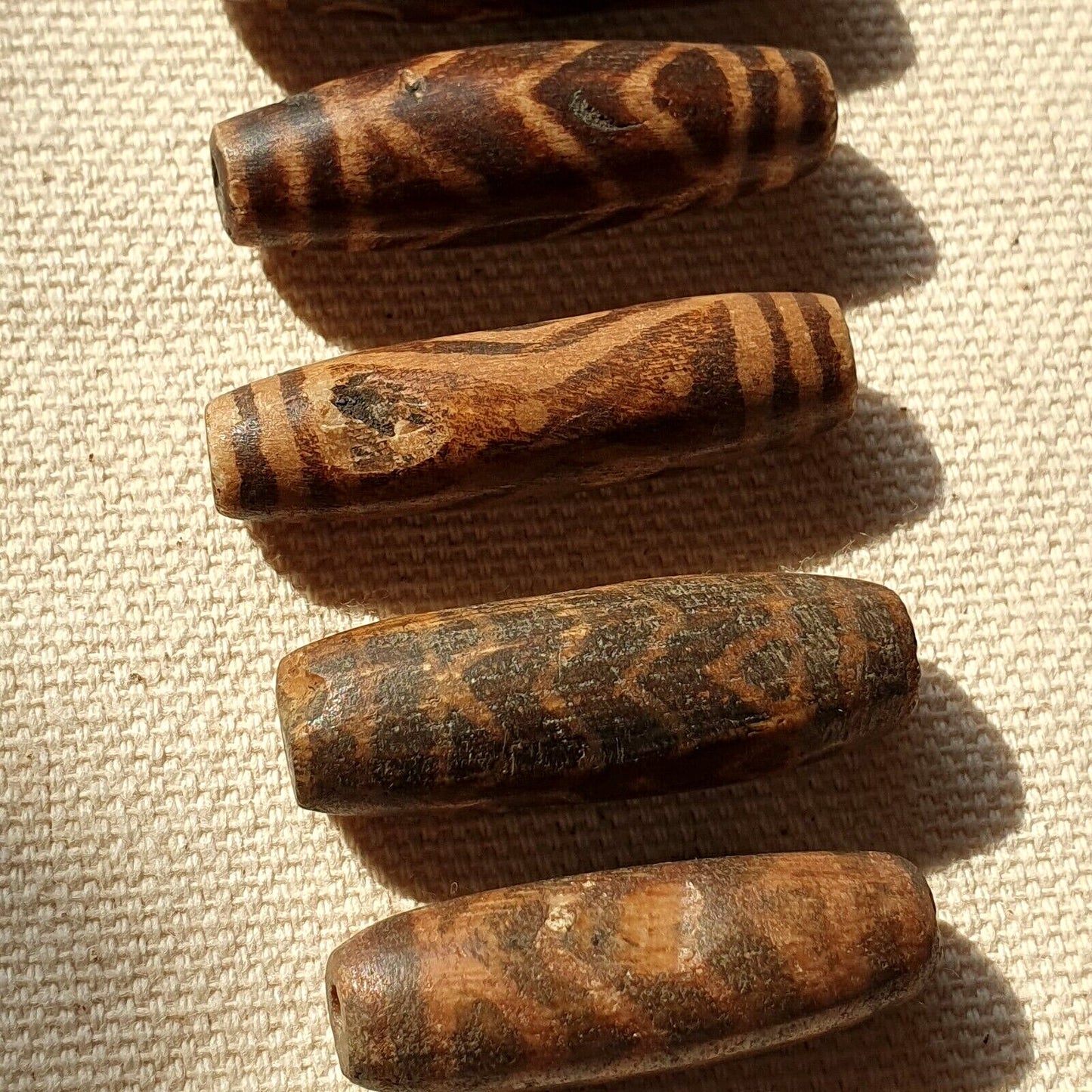 Lot 6 asian burmese antique pumtek petrified wood stone beads