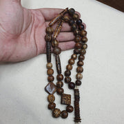 Antique Pumtek Bead Necklace: Agatized Palmwood, Southeast Asian Collectible