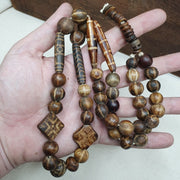 Antique Pumtek Bead Necklace: Agatized Palmwood, Southeast Asian Collectible