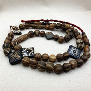 Antique Pumtek Bead Necklace: Agatized Palmwood, Southeast Asian Design