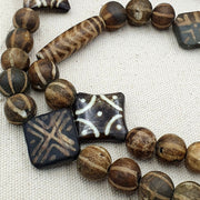 Antique Pumtek Bead Necklace: Agatized Palmwood, Southeast Asian Design