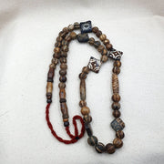 Antique Pumtek Bead Necklace: Agatized Palmwood, Southeast Asian Design