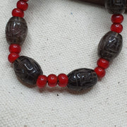 Antique tibetan carving smoky quartz & venetian whiteheart beads mala necklace