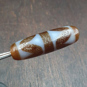 Double ripple totem antique tibetan agate dzi bead amulet very rare bead