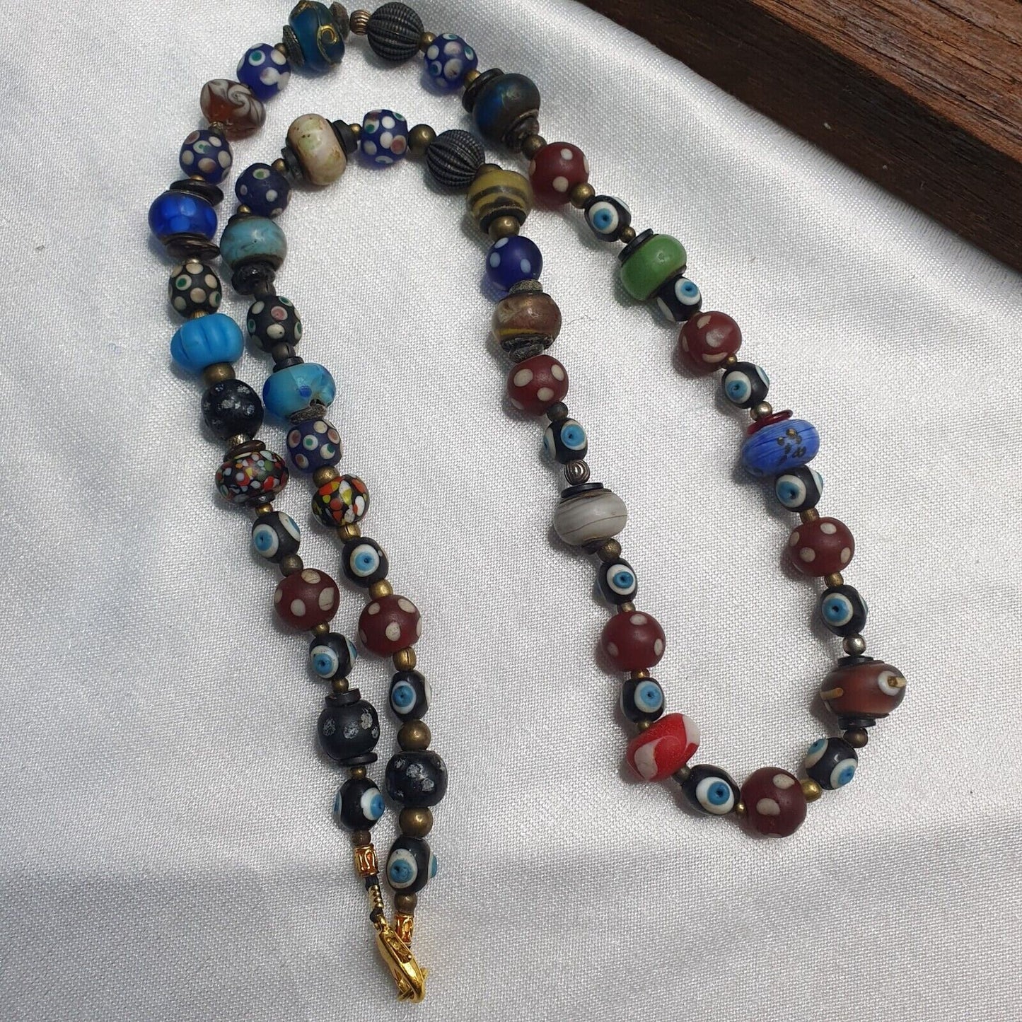 Vintage beads collection skunk, evil eye, blown glass beaded necklaceGift