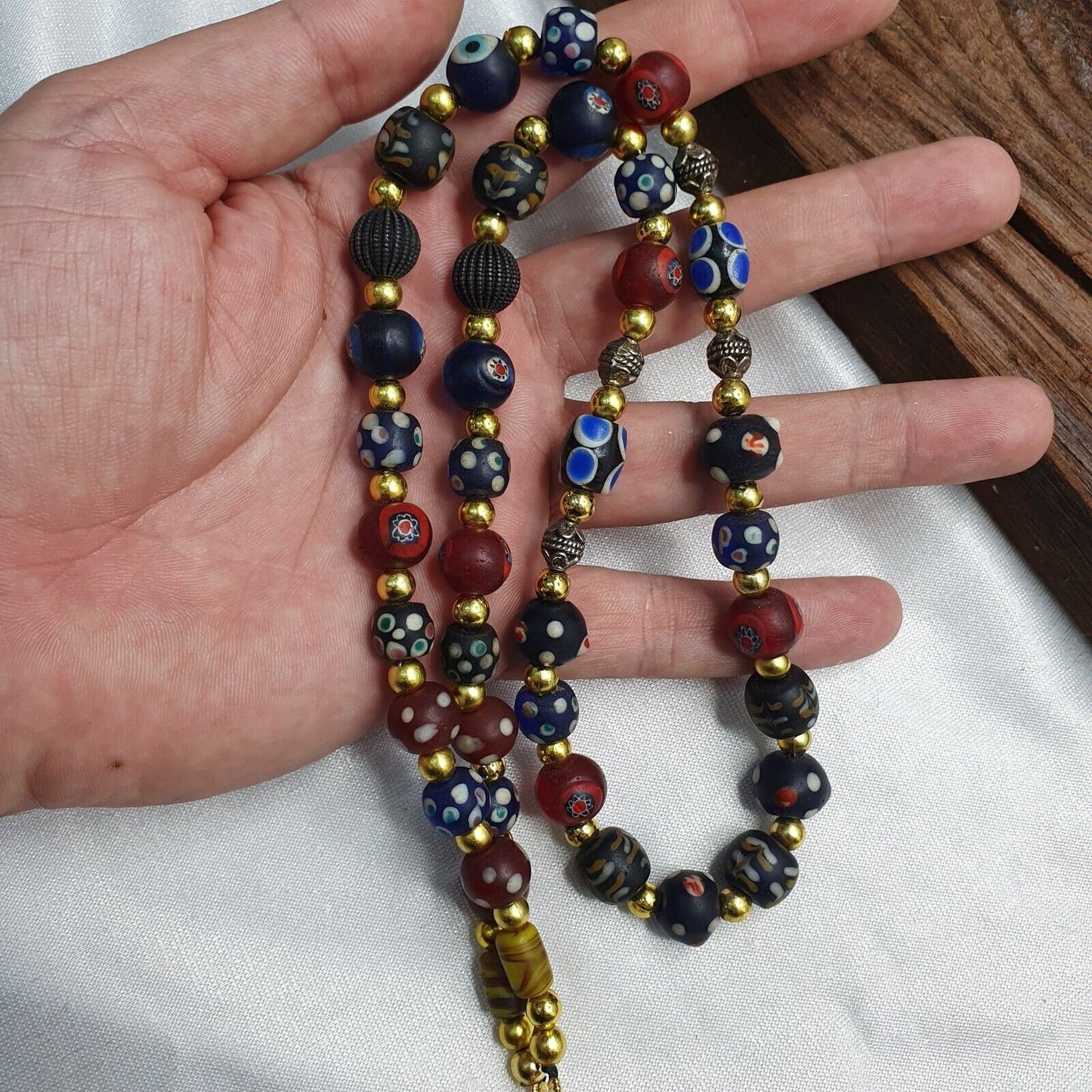 Vintage venetian style skunk and turkish evil eye beads necklace