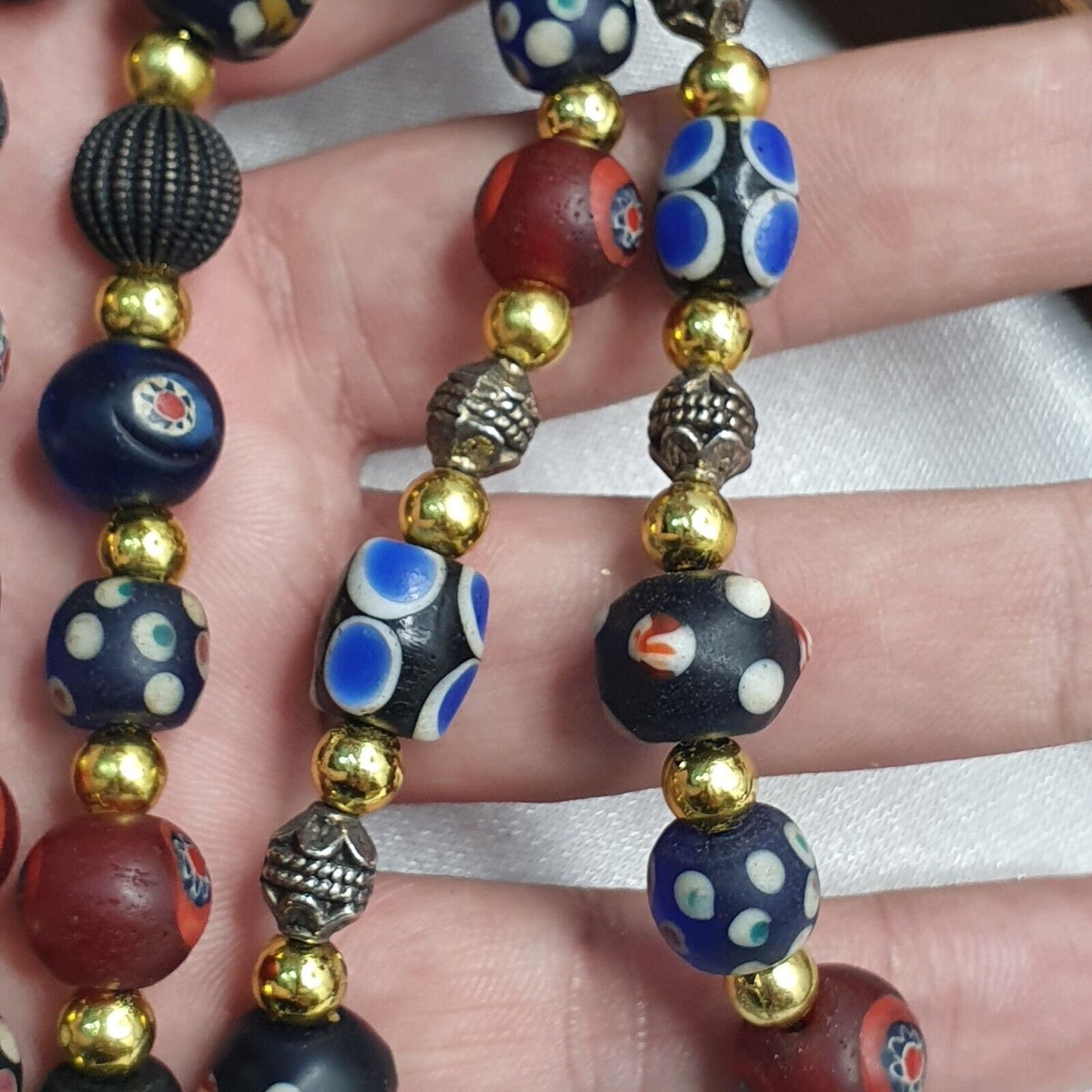 Vintage venetian style skunk and turkish evil eye beads necklace