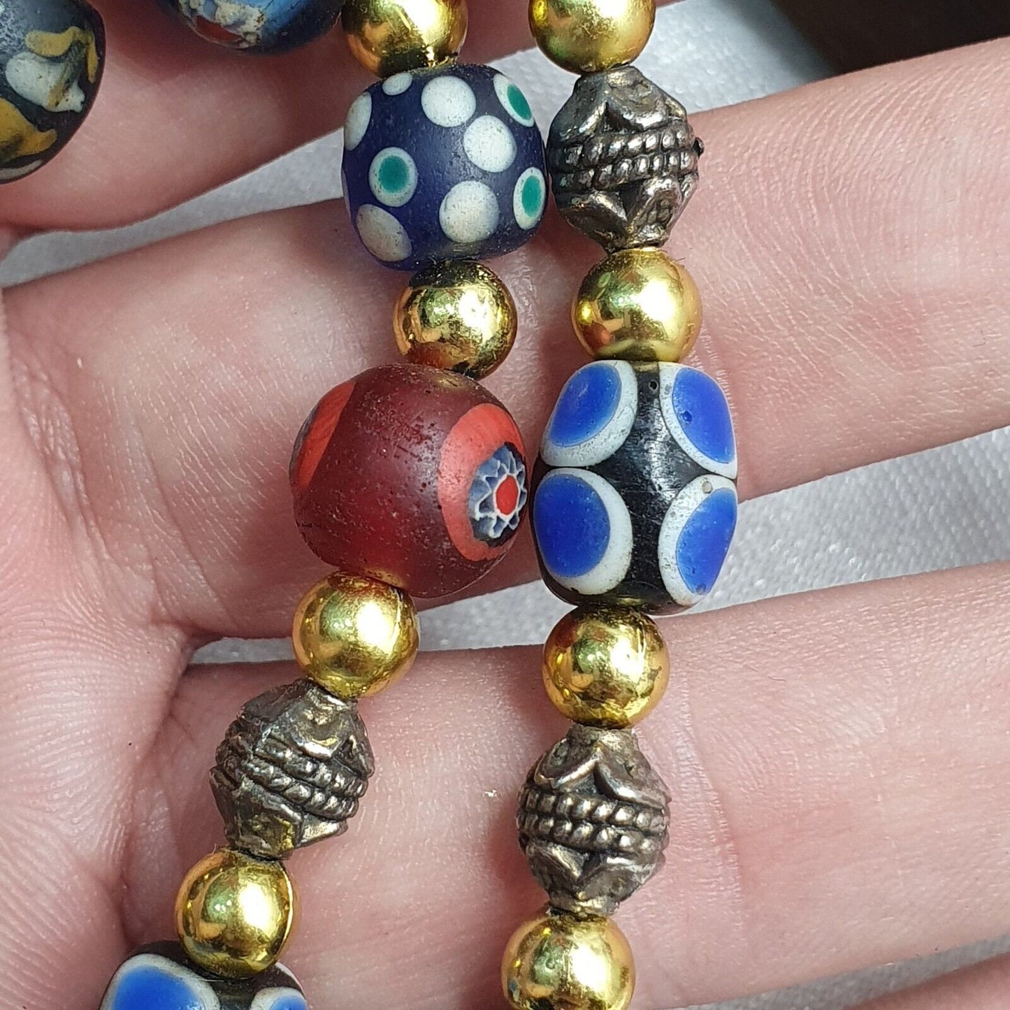Vintage venetian style skunk and turkish evil eye beads necklace