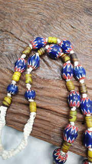 Vintage venetian style blue chevron beads necklace #ch-3