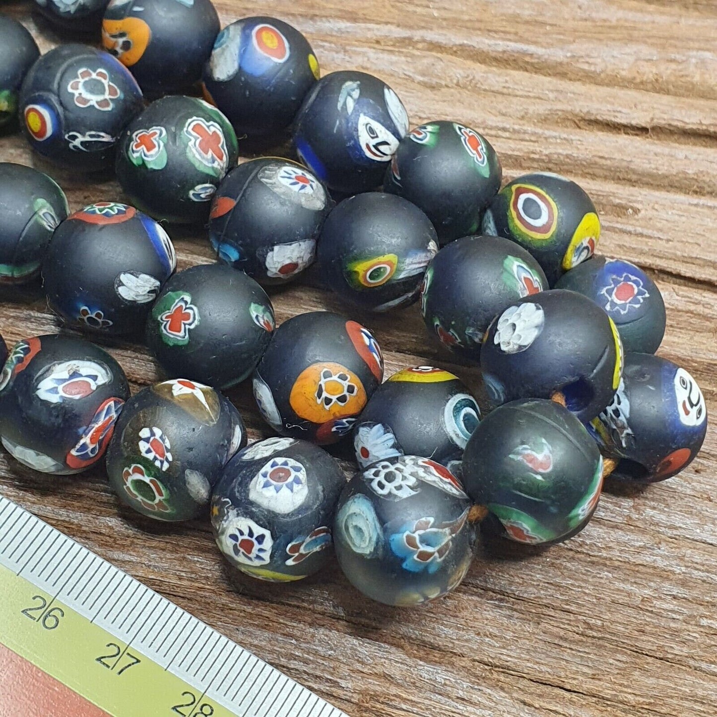Vintage Floral Glass Bead Strand: Venetian African Style (15mm)