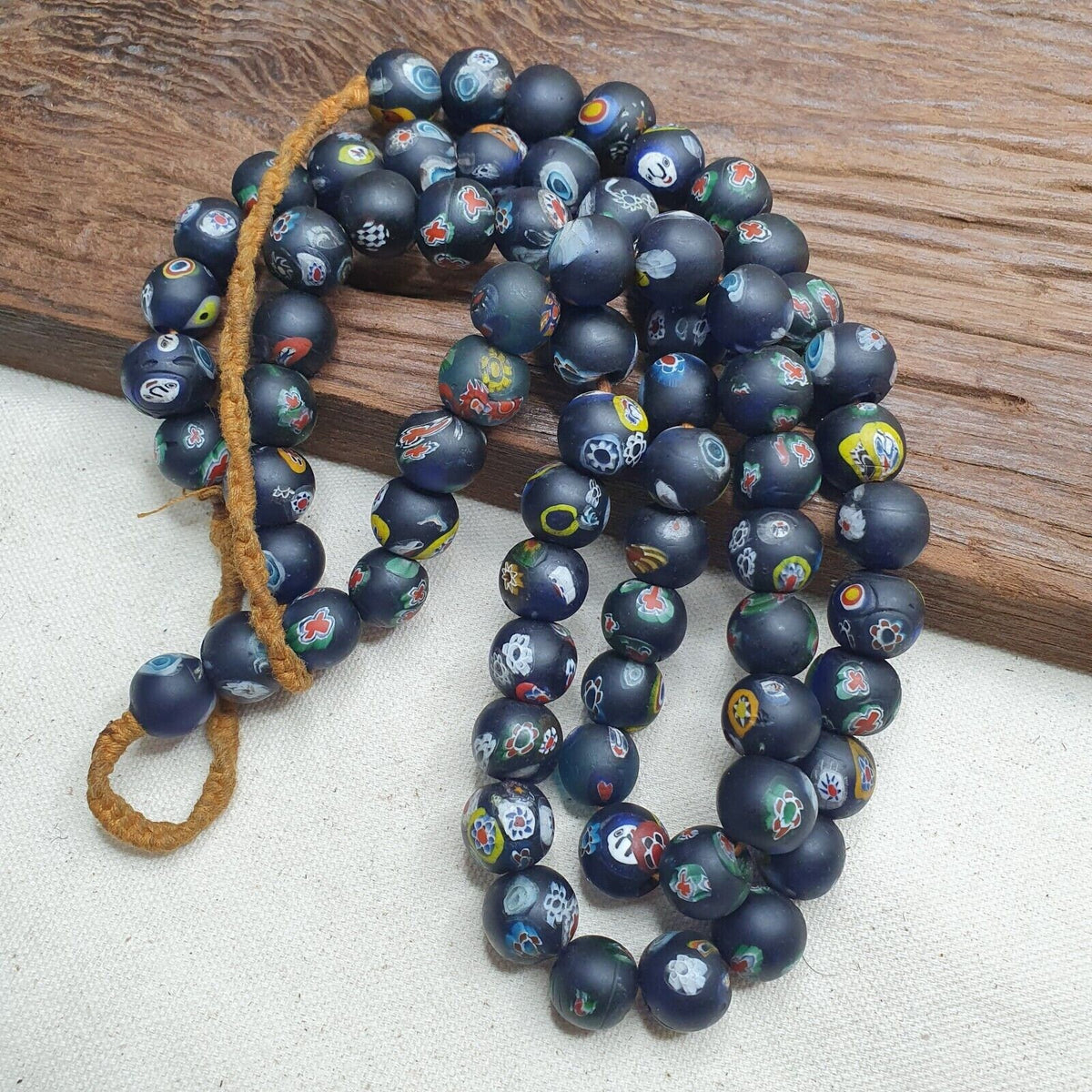Vintage Floral Glass Bead Strand: Venetian African Style (15mm)