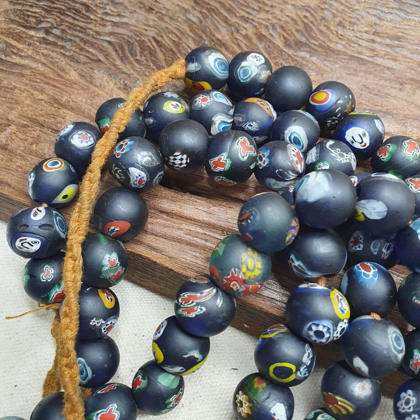 Vintage Floral Glass Bead Strand: Venetian African Style (15mm)