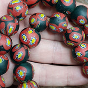 Vintage venetian-african murano style floral red glass beads strand 16mm.
