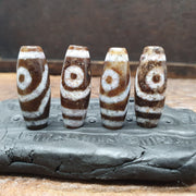 Tibetan Dzi Agate Beads: Old Amulet Pendants, Lot of 4
