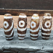 Tibetan Dzi Agate Beads: Old Amulet Pendants, Lot of 4