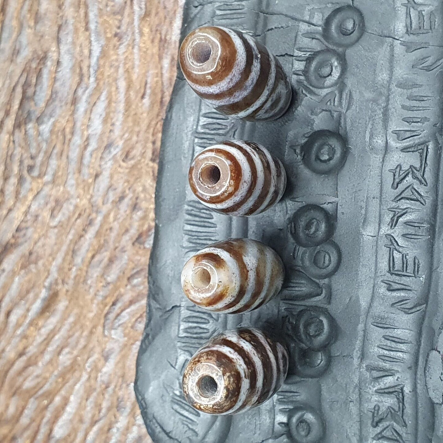 Tibetan Dzi Agate Beads: Old Amulet Pendants, Lot of 4