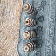 Tibetan Dzi Agate Beads: Old Amulet Pendants, Lot of 4