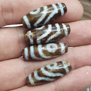 Tibetan Dzi Agate Beads: Old Amulet Pendants, Lot of 4