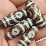 Tibetan Dzi Agate Beads: Old Amulet Pendants, Lot of 4