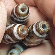 Tibetan Dzi Agate Beads: Old Amulet Pendants, Lot of 4