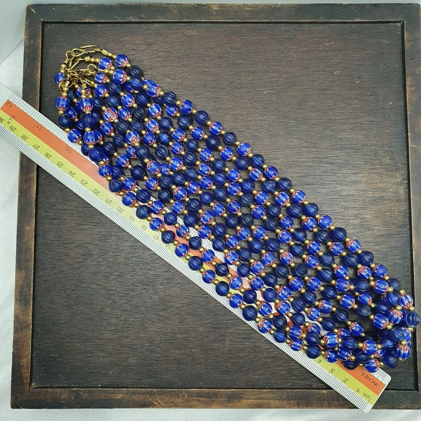 Venetian style vintage blue chevron, african blue glass beads necklace chr-2Gift