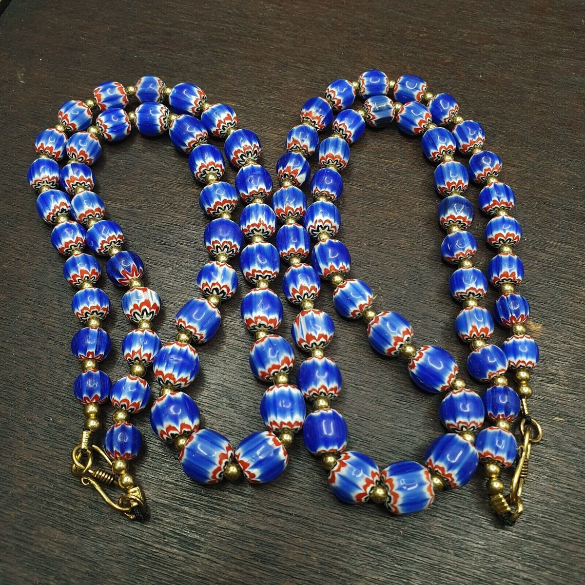 Vintage blue chevron venetian style multilayers glass beads necklace chr-1Gift