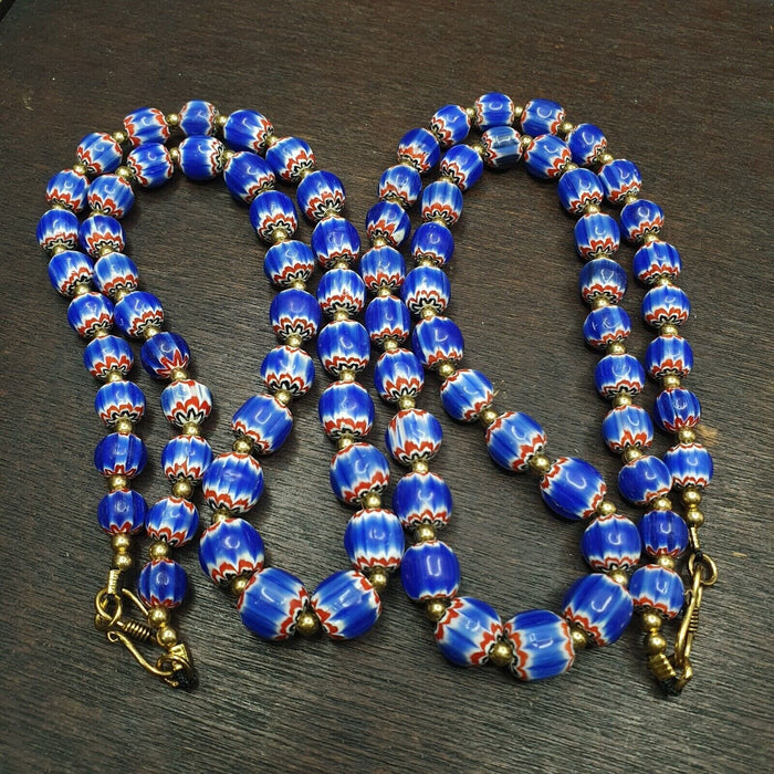 Vintage blue chevron venetian style multilayers glass beads necklace chr-1Gift