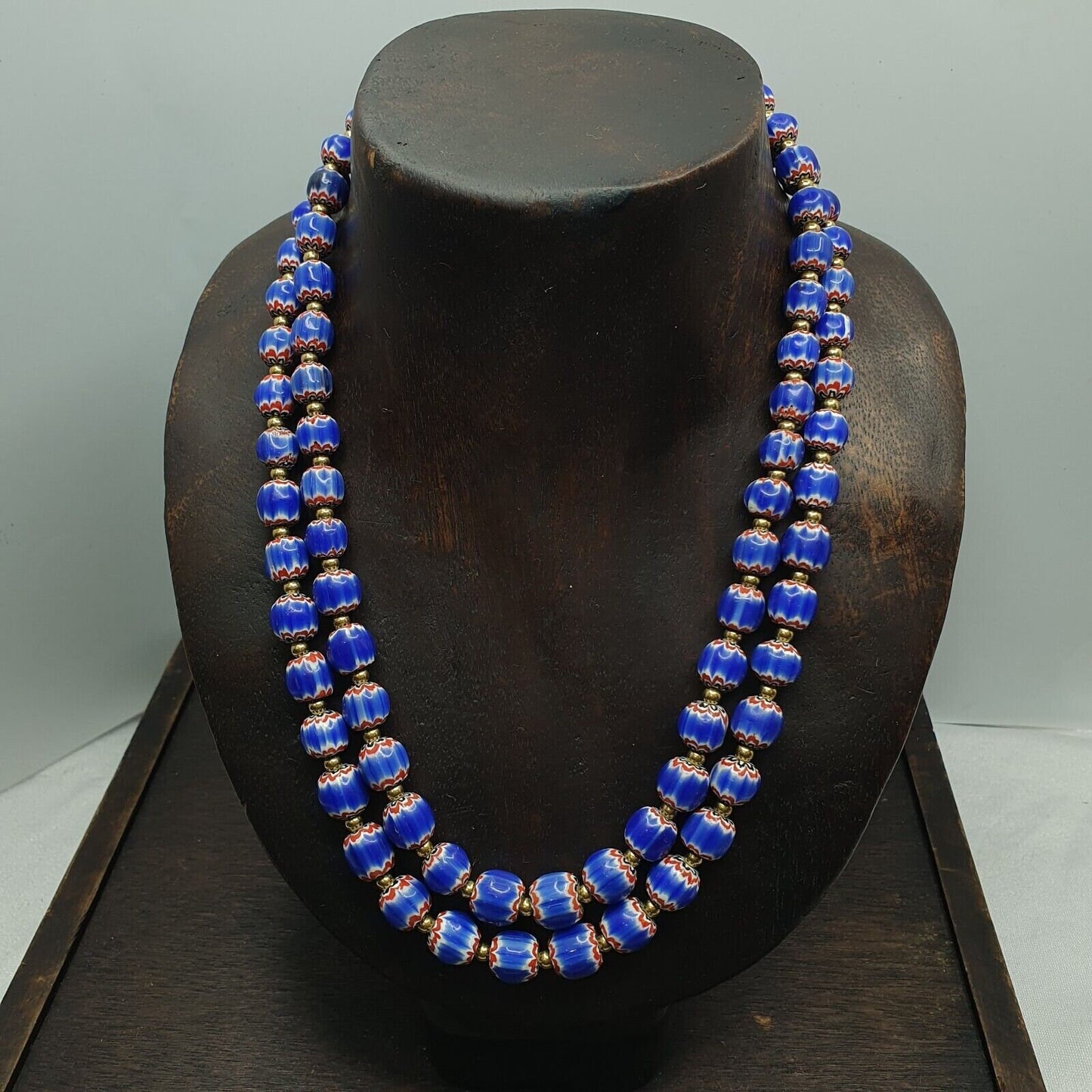 Vintage blue chevron venetian style multilayers glass beads necklace chr-1Gift