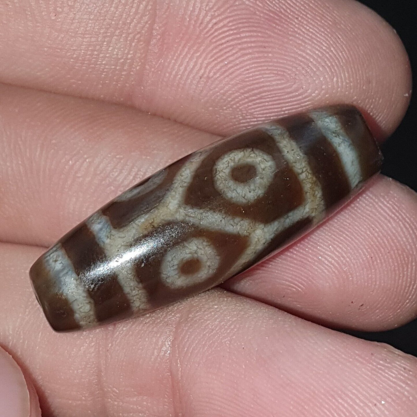 Round totem heaven 6 eyes tibetan old agate dzi bead amulet pendant