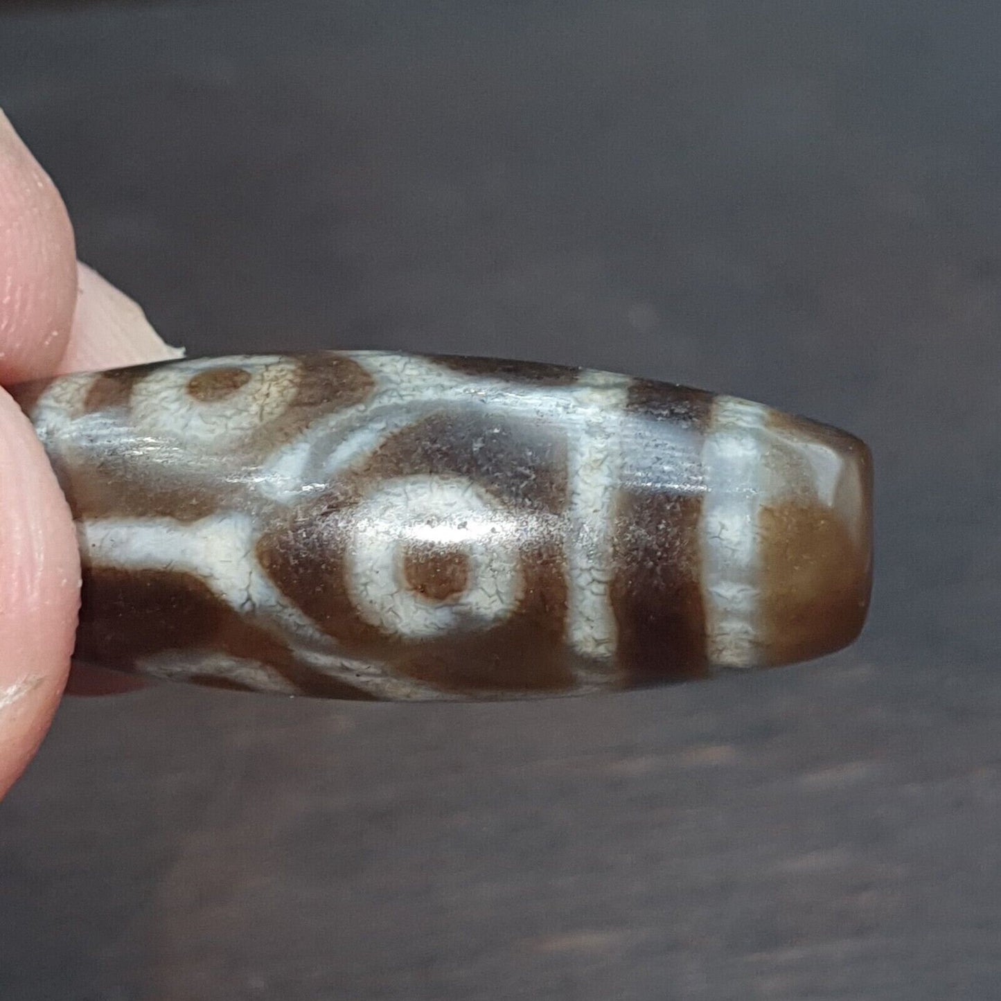 Round totem heaven 6 eyes tibetan old agate dzi bead amulet pendant