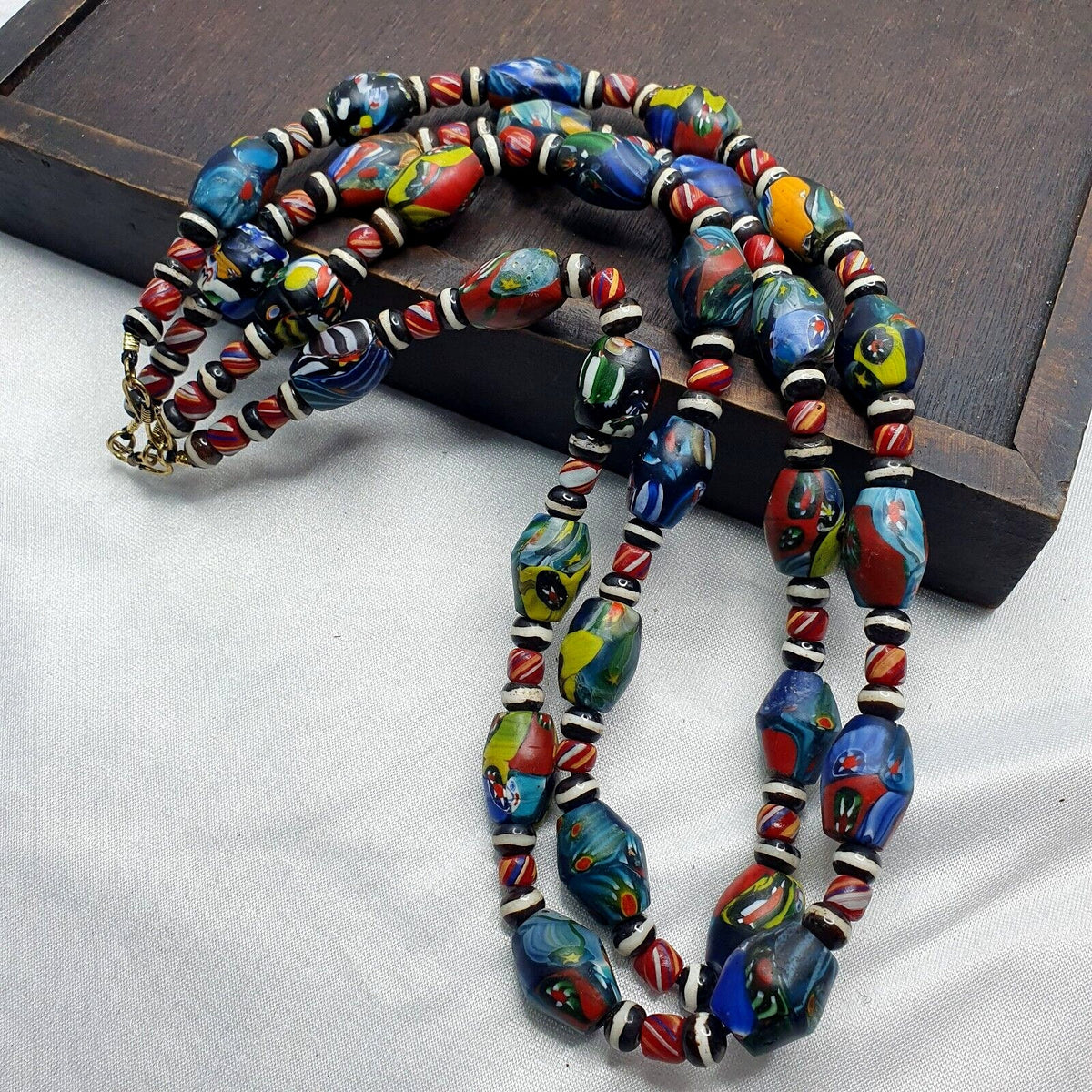 Vintage millefiori glass beads murano style beads necklace.