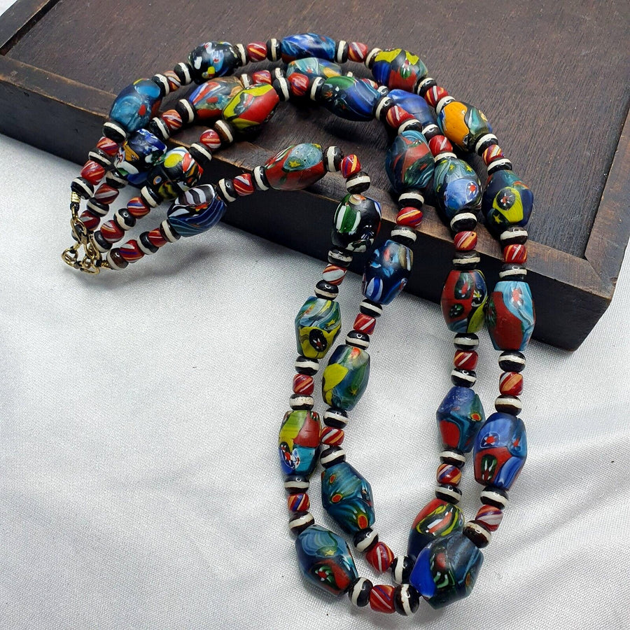 Vintage millefiori glass beads murano style beads necklace.